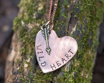 Wild Heart Necklace | Hand-stamped Copper Pendant | Boho Jewelry Arrow Free Spirit Gifts for Her