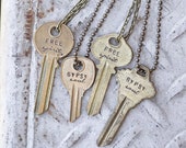 Free Spirit, Gypsy Soul Key Necklace Hand-stamped Repurposed Vintage Boho Bohemian Style