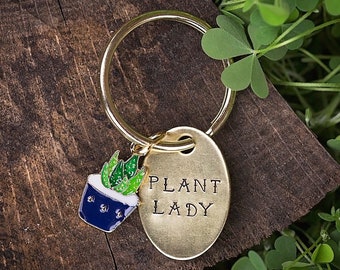 Plant Lady Key Chain | Succulent Hand Stamped Brass Key Ring Gifts For Her | Crazy Plant Lady