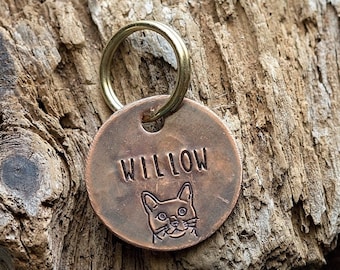 Hand Stamped Copper Cat ID Tag | Personalized Kitten Name