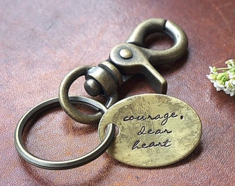 Courage Dear Heart Key Chain | Encouraging Inspirational Hand Stamped Purse Clip Gift