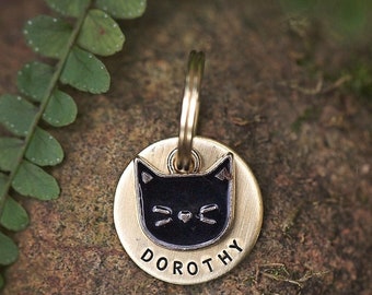 Personalized Cat ID Tag | Gold Name Tag | 3/4" Hand Stamped Brass Kitten Pet Tags