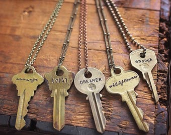 Vintage Key Necklace | Fast Shipping | Hand Stamped Custom Personalized Repurposed Giving Personalized Unisex Jewelry Gifts for her