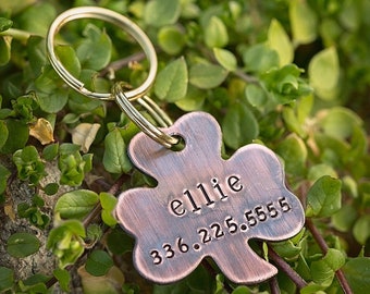 St. Patrick's Day Shamrock Dog ID Tag | High Quality Hand Stamped Custom Personalized Pet Name Copper