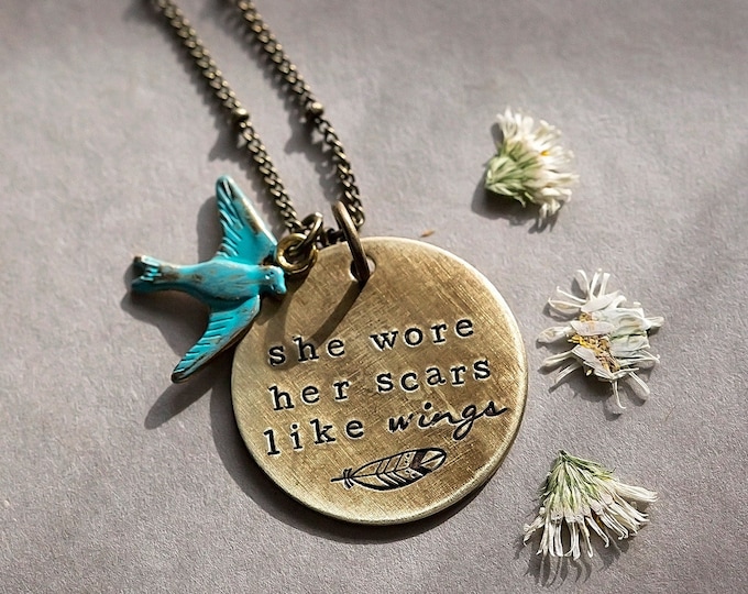 She Wore Her Scars Like Wings Necklace | Inspirational Cancer Survivor Jewelry