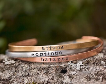 Inspirational Cuff Bracelet - Hand Stamped Personalized Word of the Year Mantra Jewelry
