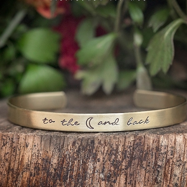 I Love You to the Moon and Back Bracelet | Hand Stamped Jewelry | Daughter Wife Girlfriend Birthday Mother's Day Anniversary Gift