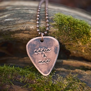 PERSONALIZED Guitar Pick Necklace |  Custom Hand Stamped Copper Personalized | Music Lover Gift