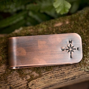 Hand Stamped Compass Rose Copper Money Clip