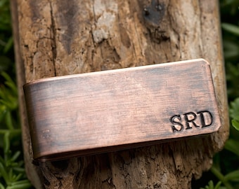 Personalized Initial Copper Money Clip | Hand Stamped Rustic Gift