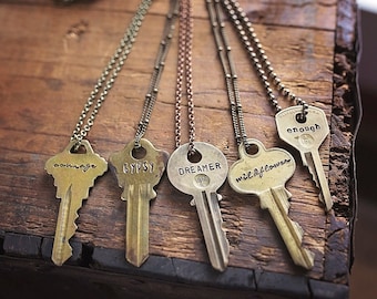 Authentic Vintage Key Necklace | Custom Hand Stamped Personalized Jewelry Unique Handmade Gift