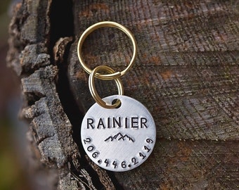 Mountain Range Dog ID Tag | Personalized High Quality Hand Stamped Personalized Thick Aluminum Pet Tag