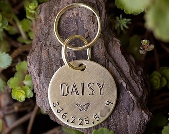 Personalized Dog ID Tag | High Quality Hand Stamped Personalized Brass Pet Tag