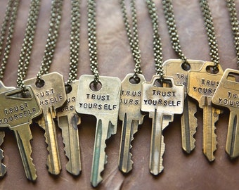 Custom Quote Key Necklace | Hand Stamped Vintage Repurposed Personalized Jewelry