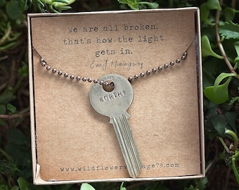 Worthy Key Necklace | Ready To Gift | Hand Stamped Encouraging Divorce Gifts for her