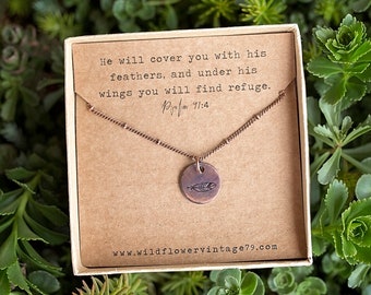 Psalm 91 Necklace | Ready To Gift | He will cover you with his feathers | Encouragement Gifts for Divorce Loss or Grieving