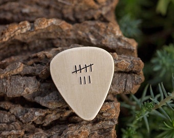 8th Anniversary Bronze Guitar Pick |  Hand Stamped Personalized | Music Lover Gift for Husband