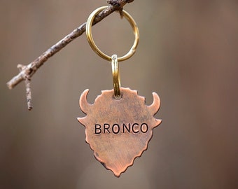 Buffalo Bison Pet ID Tag | Western Dog Accessories | High Quality Hand Stamped Copper Custom Personalized