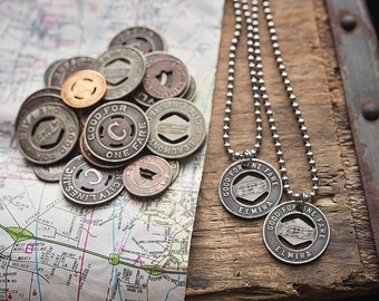 Vintage Transit Token Necklace | Repurposed Travel Adventure Destination Jewelry | Collectible Coin Unique Gift