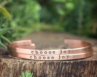 Choose Joy Skinny Cuff Bracelet | Hand Stamped Metal Bangle | Inspirational Encouragement Gift