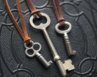 Authentic Vintage Skeleton Key Necklace | Leather Cord