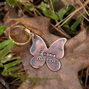Butterfly Pet ID Tag | Personalized Spring Dog Accessories | High Quality Hand Stamped Copper