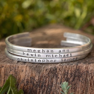Skinny Personalized Stacking Cuff Bracelet | Custom Kids Name Jewelry | Baby Shower New Mom Gift
