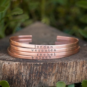 Bridesmaid Name Bracelet | Personalized Minimalist Skinny Stacking Cuff Bracelet Hand Stamped Custom Jewelry Wedding Party Bridesmaid Gifts