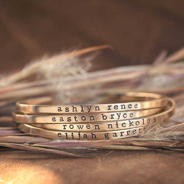 Personalized Skinny Cuff Bracelet | Hand Stamped Name Jewelry | Mother's Day