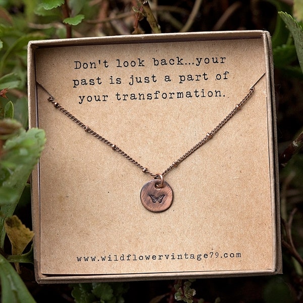 Butterfly Transformation Necklace | Hand Stamped | Encouragement Inspiration Gift For Change Divorce Sobriety