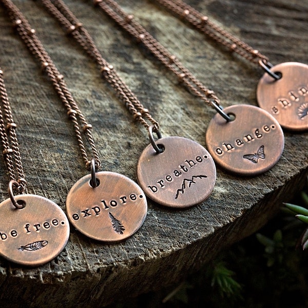 Adventure Hand-Stamped Necklace | Boho Copper Jewelry  | Encouragement Sobriety Divorce Gift