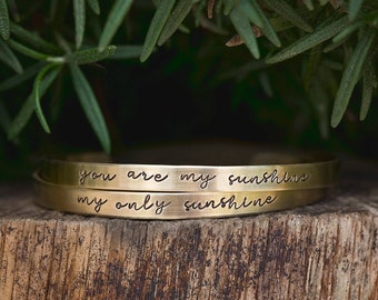 You are my Sunshine Mom Daughter Cuff Bracelet Set 3/16" | Hand Stamped Jewelry Mother's Day Birthday Gift