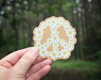 Boho Nature Sticker | Daisy Peace Sign Hippie | Vinyl Laptop Water Bottle Decal