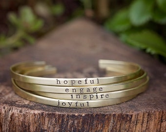 Personalized Word of the Year Bracelet | Intention Setting Mindfulness Mantra | Skinny Stacking Cuff | Hand Stamped Jewelry Gift