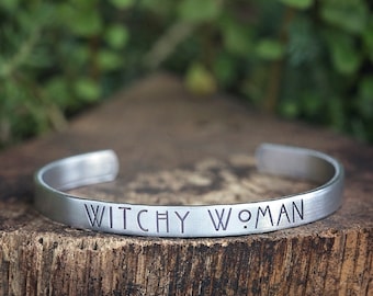 Witchy Woman Cuff Bracelet | Halloween Jewelry | Hand Stamped Aluminum Brass Copper