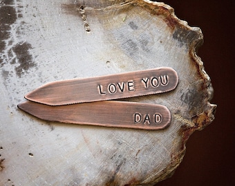 Father's Day Collar Stays Gift | Hand Stamped Personalized Custom Distressed Copper Birthday Gifts for Dad or Husband
