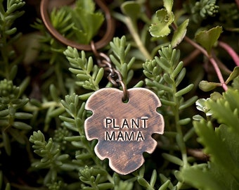 Plant Mama Keychain | Monstera Leaf | Copper Hand-stamped Plant Mom Key Ring