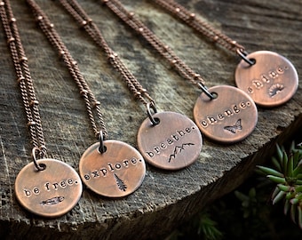 Adventure Hand-Stamped Necklace | Boho Copper Jewelry  | Encouragement Sobriety Divorce Gift