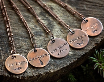 Adventure Hand-Stamped Necklace | Boho Copper Jewelry  | Encouragement Sobriety Divorce Gift