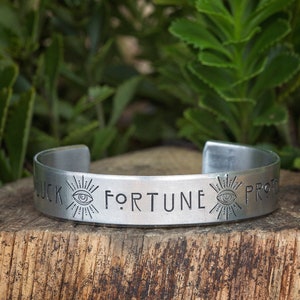 Evil Eye Cuff Bracelet | Third All Seeing Talisman | Good Luck Fortune Protection | Hand Stamped Silver Aluminum