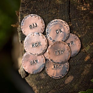 Personalized 7/8" Copper Golf Ball Marker | Antiqued Initialed Hand-Stamped Golfer Gift