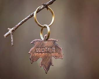 Maple Leaf Pet ID Tag | Nature Themed Dog Accessories | High Quality Hand Stamped Copper Custom Personalized