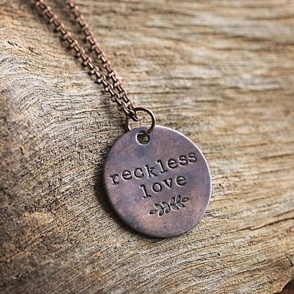 Reckless Love Necklace | Hand-stamped Distressed Copper Disc Pendant Jewelry Gifts for her