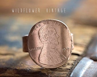 Vintage Copper Penny Ring | Handmade Anniversary Gift Good Luck Charm