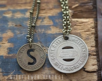 Vintage NC Transit Token Necklace, Repurposed Greensboro Winston-Salem, Rare