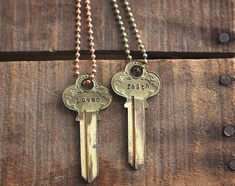 Ornate Key Necklace | Vintage Hand Stamped Fancy Key Necklace for Women or Men