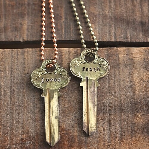Vintage Personalized Key Necklace Hand Stamped Repurposed Etsy