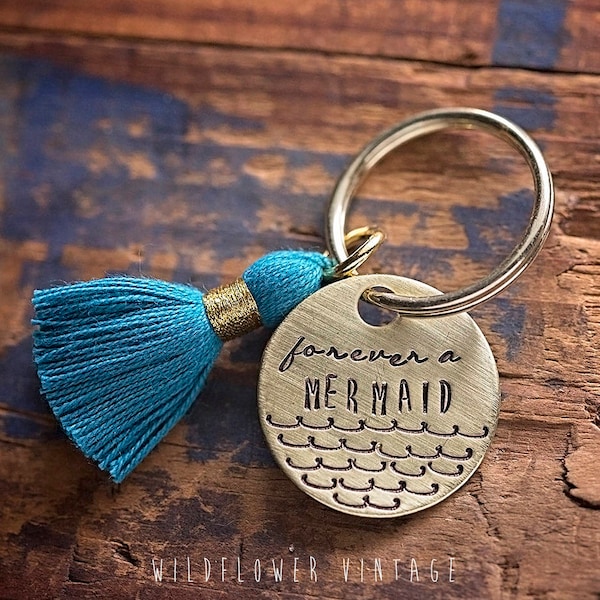 Forever a Mermaid hand stamped keychain | boho bohemian gift beach ocean scales
