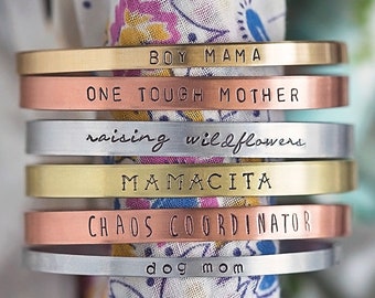 Custom Mother's Cuff Bracelet | Personalized  Hand Stamped Jewelry Gifts for Mom Mama Mother Mamacita