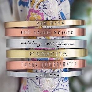 Custom Mother's Cuff Bracelet | Personalized  Hand Stamped Jewelry Gifts for Mom Mama Mother Mamacita